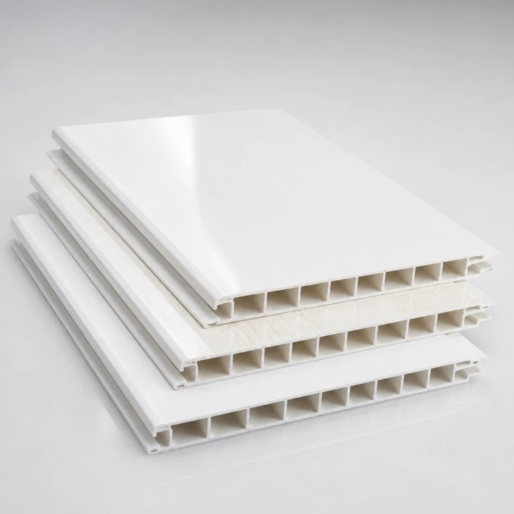 White high gloss PVC ceiling cladding planks with tongue and groove edge